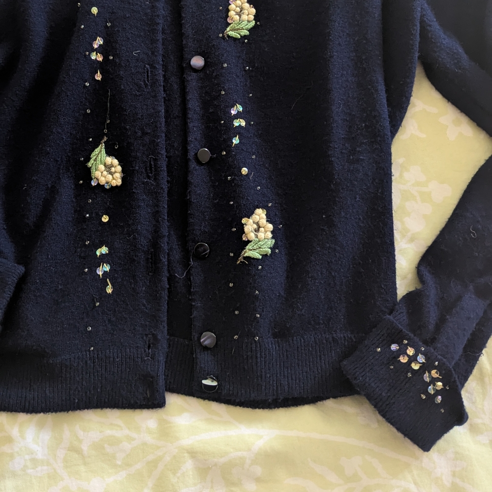 Embroidered Black Cardigan Sweater